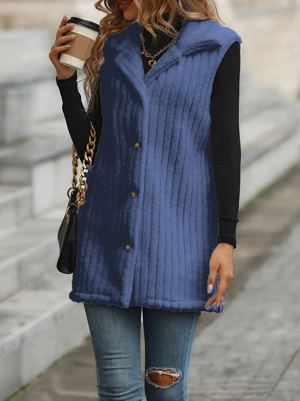 Knitted vest for women with a velvety surface and modern button details Lune London