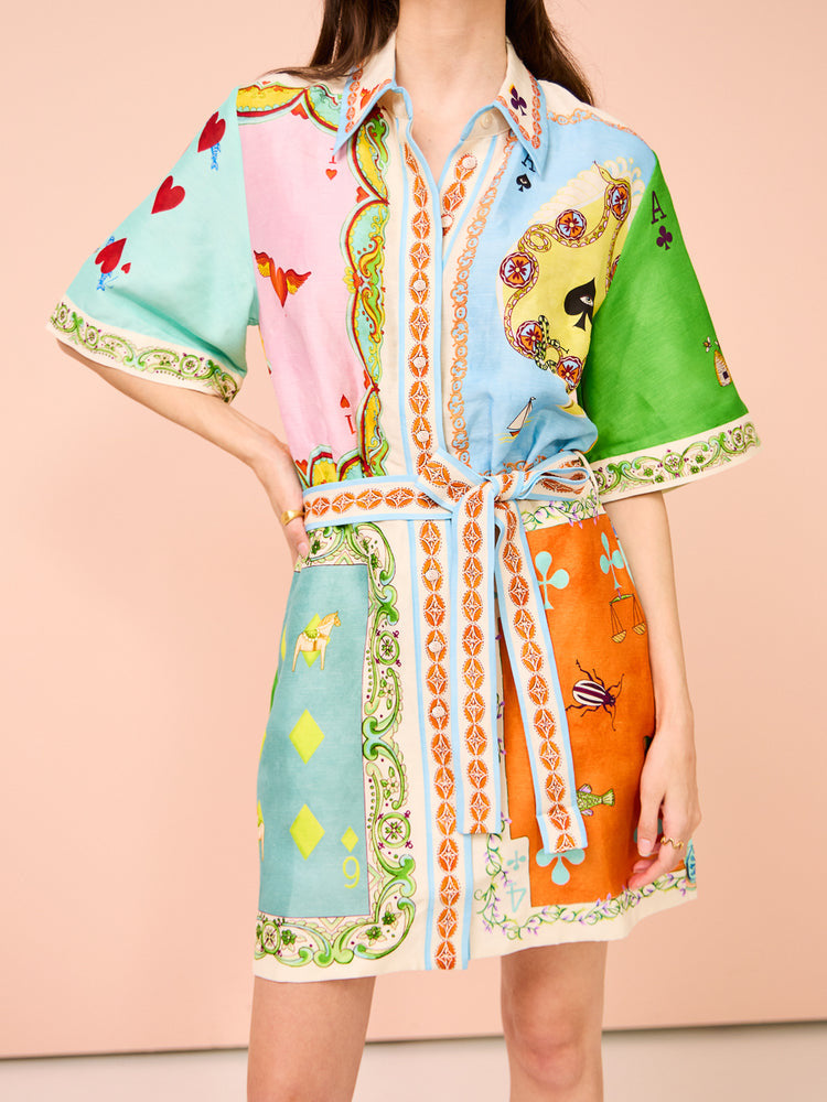 Shirt dress for women with colorful patterns and a belt at the waist Chic & Stil