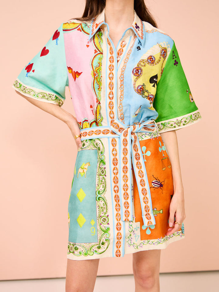 Shirt dress for women with colorful patterns and a belt at the waist Chic & Stil