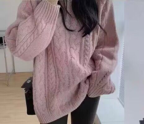 Thick knit sweater for women in a casual oversized style with cable knit pattern Lune London