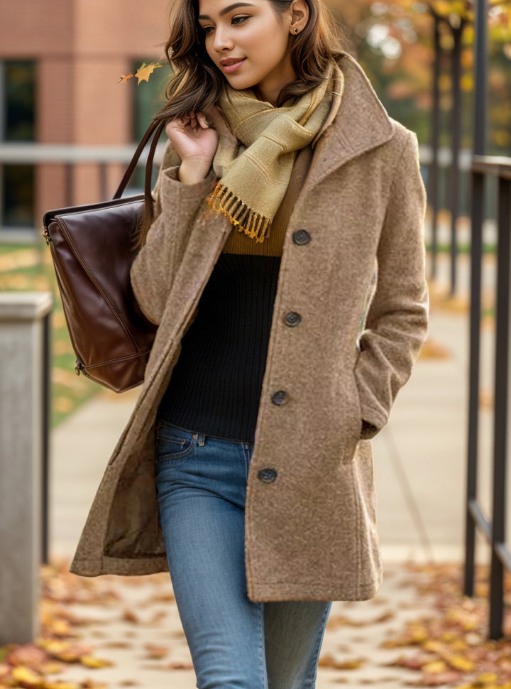 Ladies Elegant wool coat with modern button details Lune London