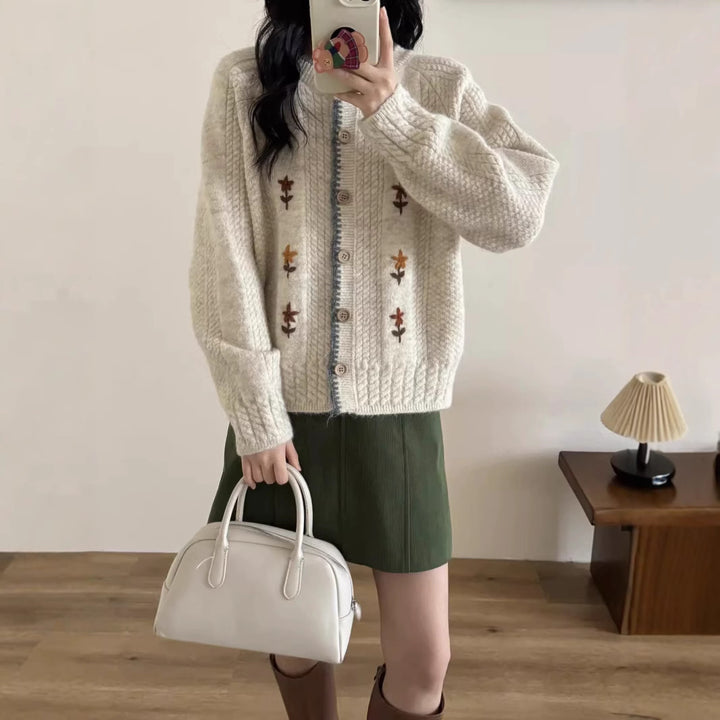 Ladies' knit jacket with floral design and high-quality button details Lune London
