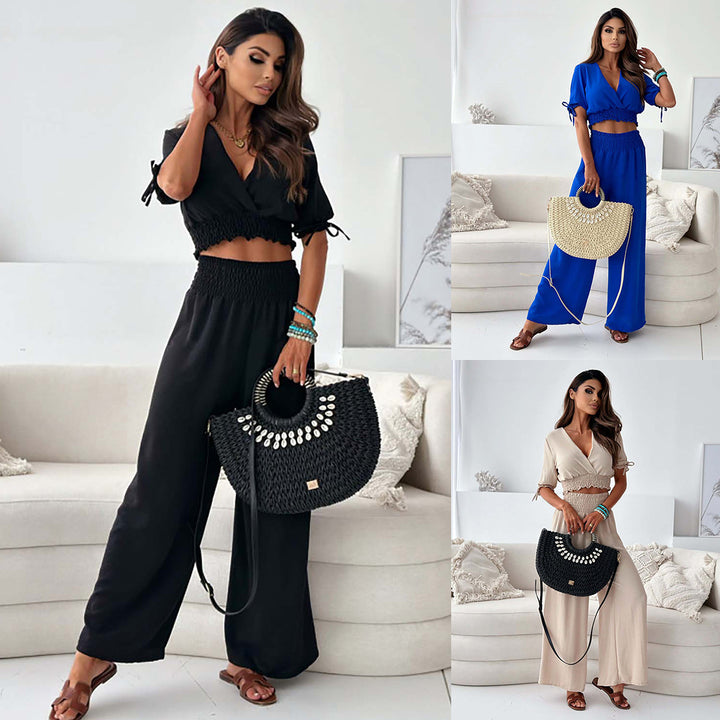 Lune London high-waisted wide-leg cropped lounge set for women