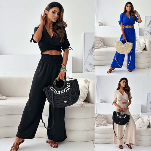Lune London high-waisted wide-leg cropped lounge set for women