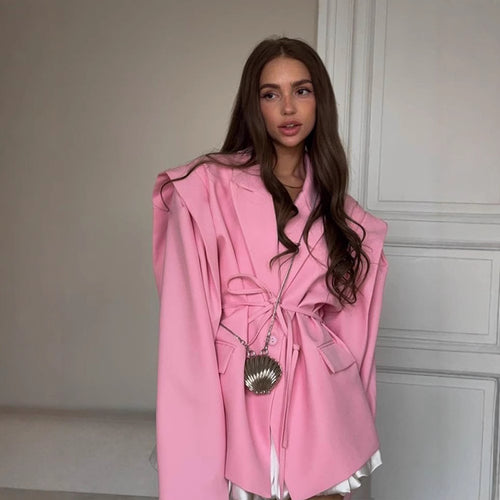 Oversized blazer jacket for women with belt and stylish lapels Lune London