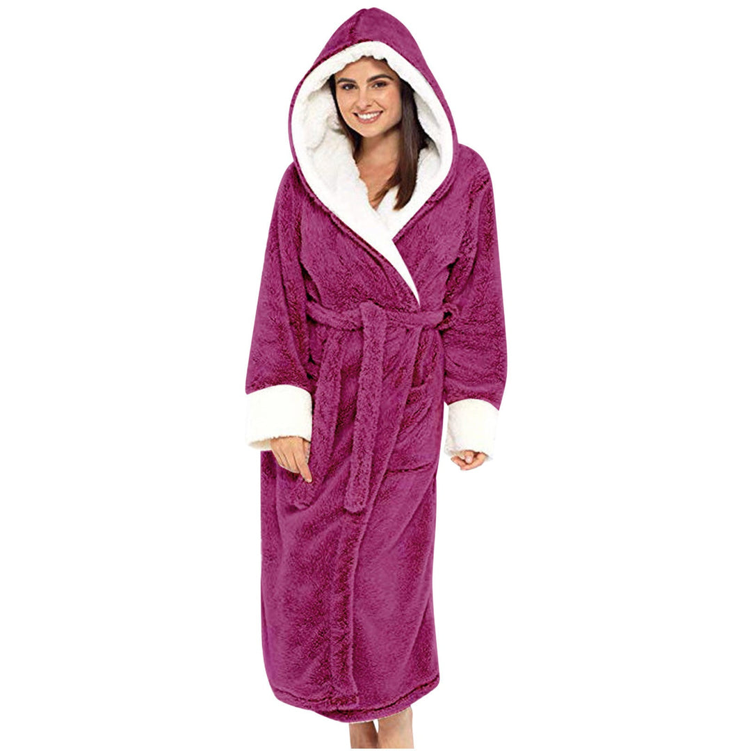 Women's Cozy Fleece Bathrobe with Hood and Belt Lune London