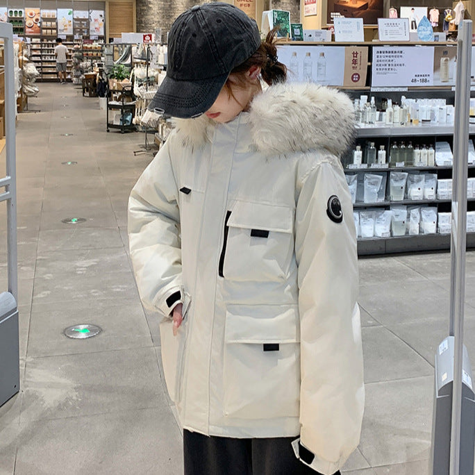 Ladies functional parka with removable faux fur collar and practical pockets Lune London