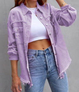 Ladies stylish overshirt jacket with fringed hem Lune London