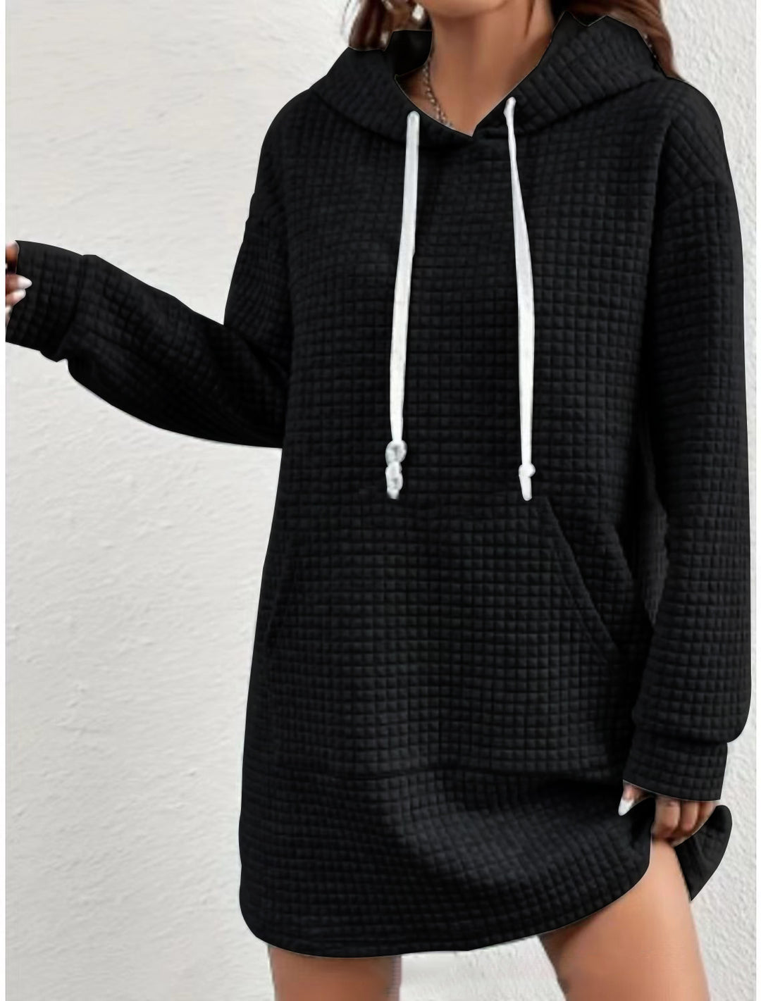 Plus size hooded dress for women with textured surface Lune London