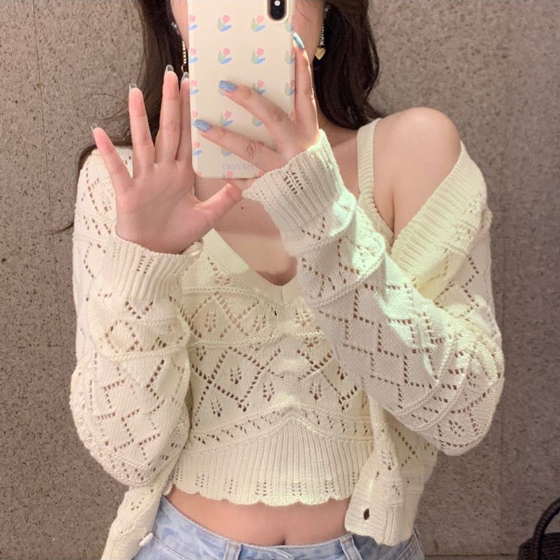 Knitted tank top for women with air points and matching cardigan Lune London