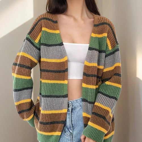 Knitted jacket for women with colorful striped pattern and relaxed fit Lune London