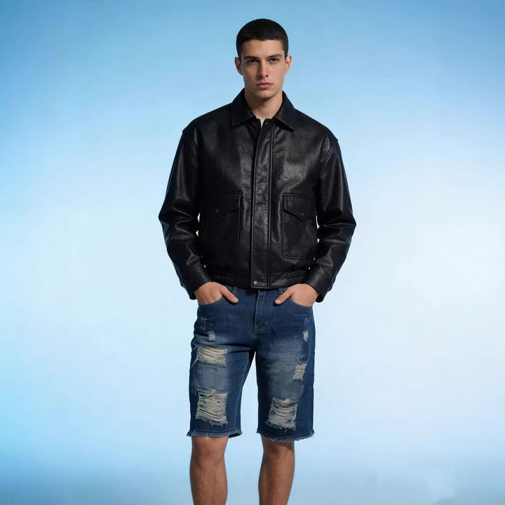 Men's casual destroyed denim shorts with frayed hems and wide legs Lune London