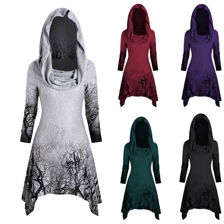 Hooded dress for women with graphic tree design Lune London