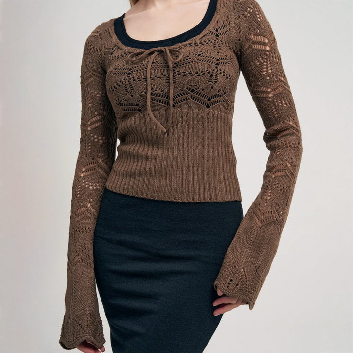 Women knit top with elegant crochet details and a relaxed fit Lune London