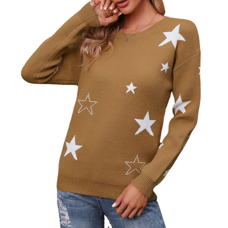Pull en tricot pour femmes avec un motif d'étoile tendance et une coupe décontractée Chic & Stil