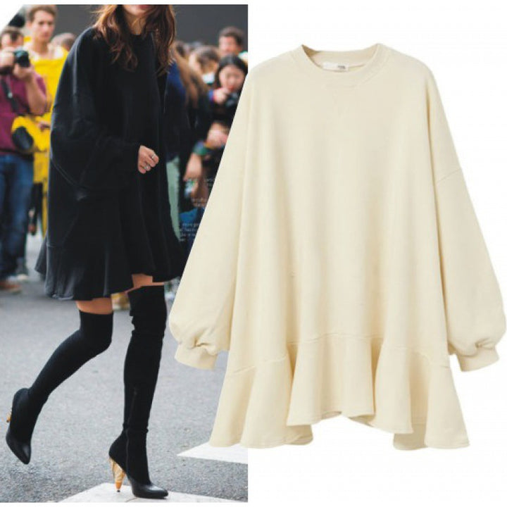 Robe sweat-shirt surdimensionnée pour femmes avec ourlet volumineux à volants Chic & Stil