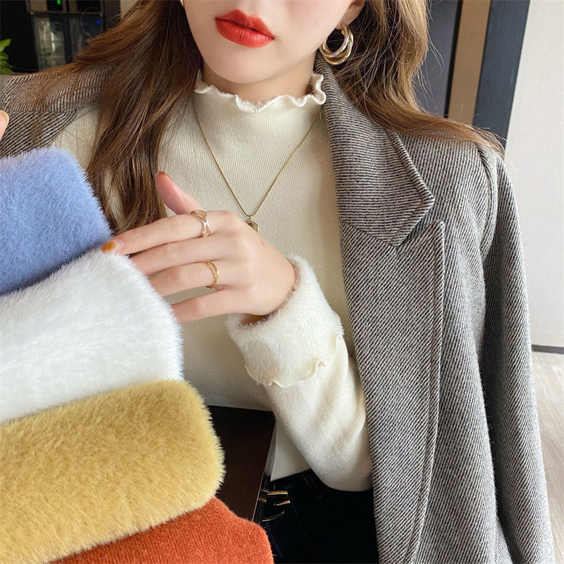 Femmes Pull Court Col Roulé avec Différents Mélanges de Matériaux Chic & Stil
