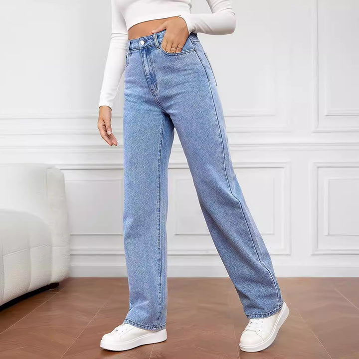 Ladies high-cut denim jeans with wide leg Lune London