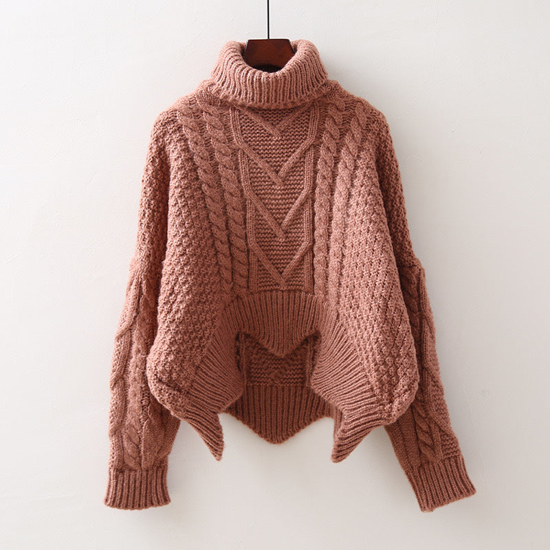 Chunky knit sweater for women with high collar and twisted pattern Lune London
