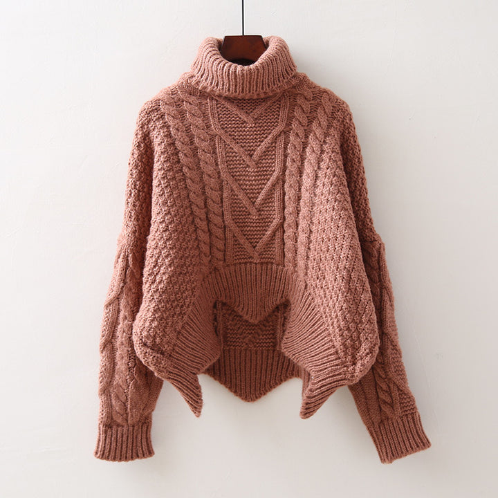 Chunky knit sweater for women with high collar and twisted pattern Lune London
