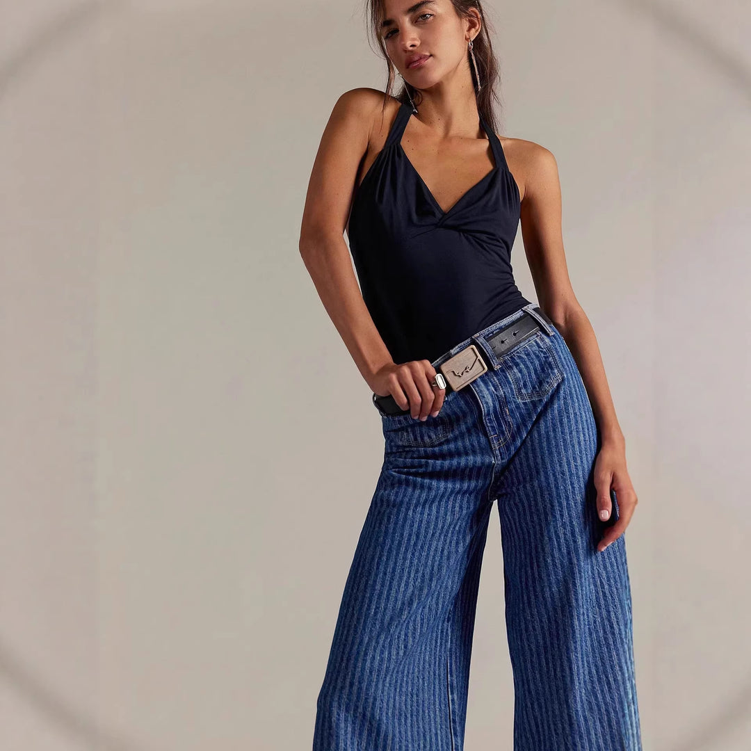 Ladies elegant wide-cut jeans with sewn-on stripes Lune London