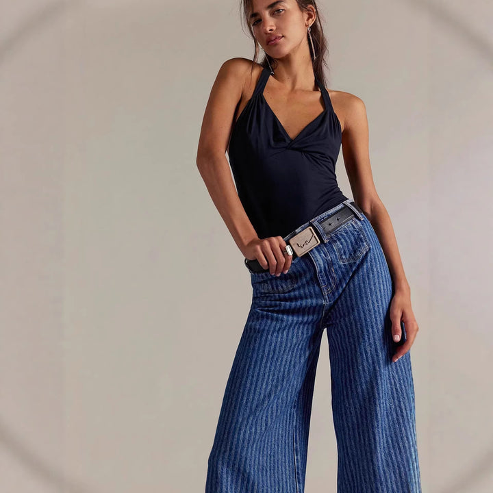 Ladies elegant wide-cut jeans with sewn-on stripes Lune London