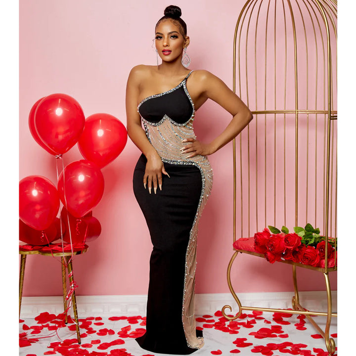 One-shoulder sequin evening dress for women Lune London