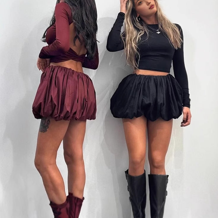 Short ruffled dress for women with long sleeves and elastic waist Lune London