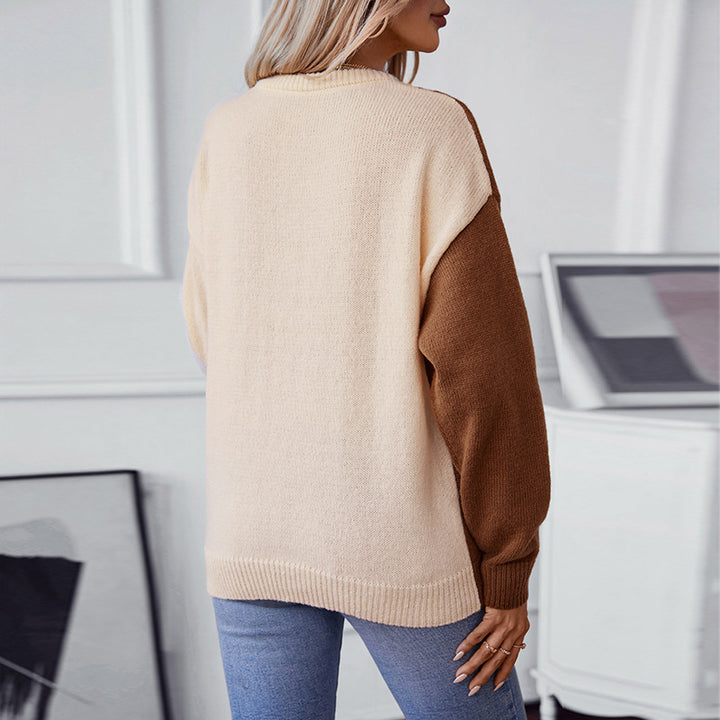 Trendy women's sweater with embossed pattern and innovative color block design Lune London