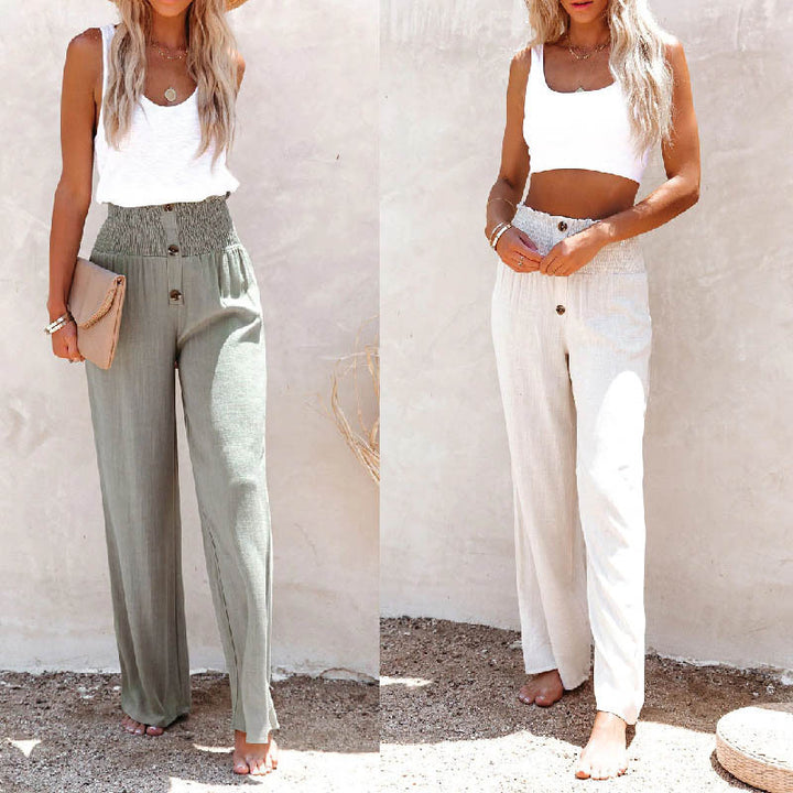 Wide leg palazzo pants for women with elastic waistband Lune London