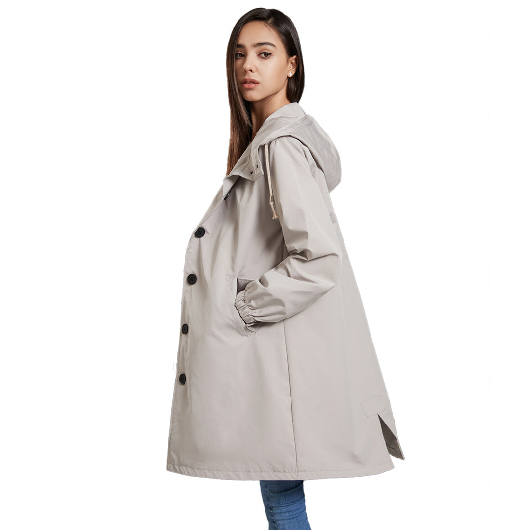 Fashionable transitional jacket for women with adjustable hood and practical pockets Lune London