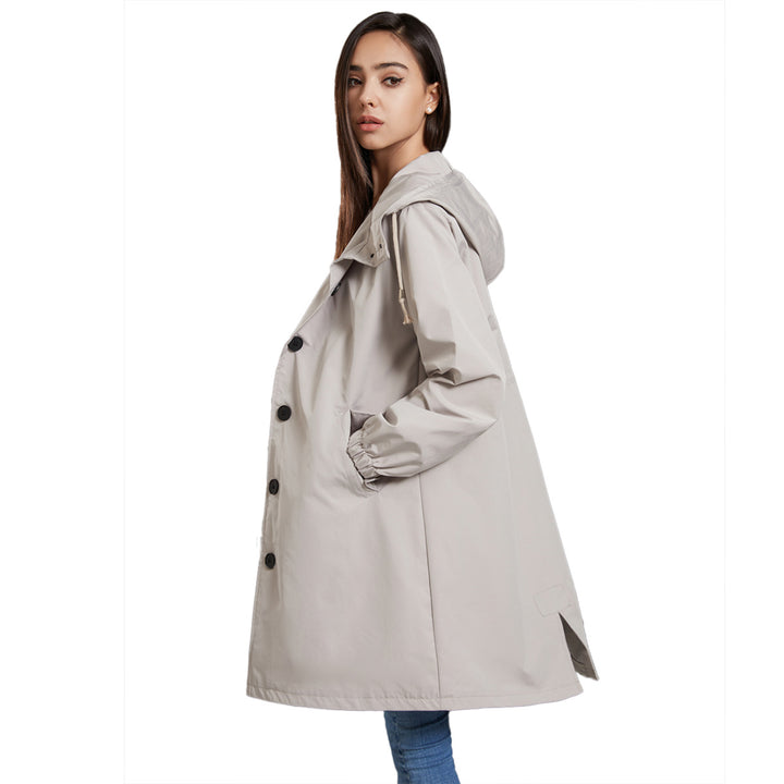 Fashionable transitional jacket for women with adjustable hood and practical pockets Lune London