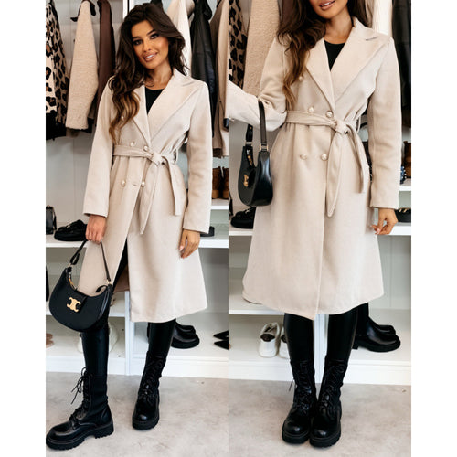Tailored double-breasted coat for women with belt Lune London