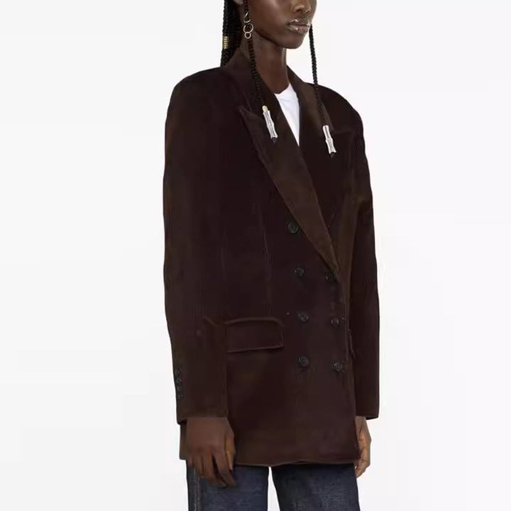 Women Elegant Double-Breasted Blazer with Modern Cut and Quilted Details Lune London