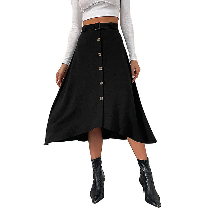 High-waisted A-line midi skirt with button closure for women Lune London