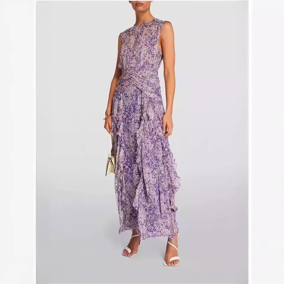 Women's Maxi Dress with Flowing Cut and Ruffle Details Lune London