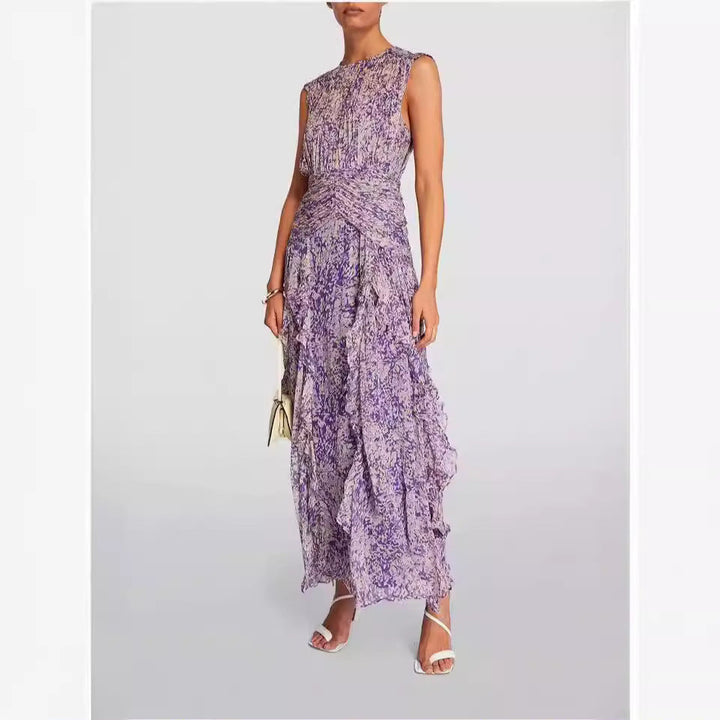 Women's Maxi Dress with Flowing Cut and Ruffle Details Lune London