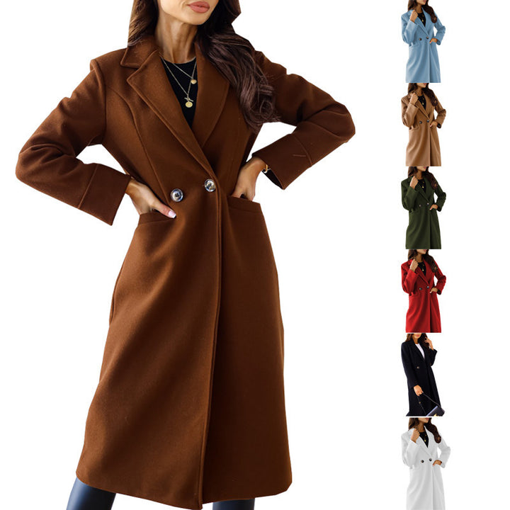 Women's Elegant Wool Coat with Double Breasting and Practical Pockets Lune London