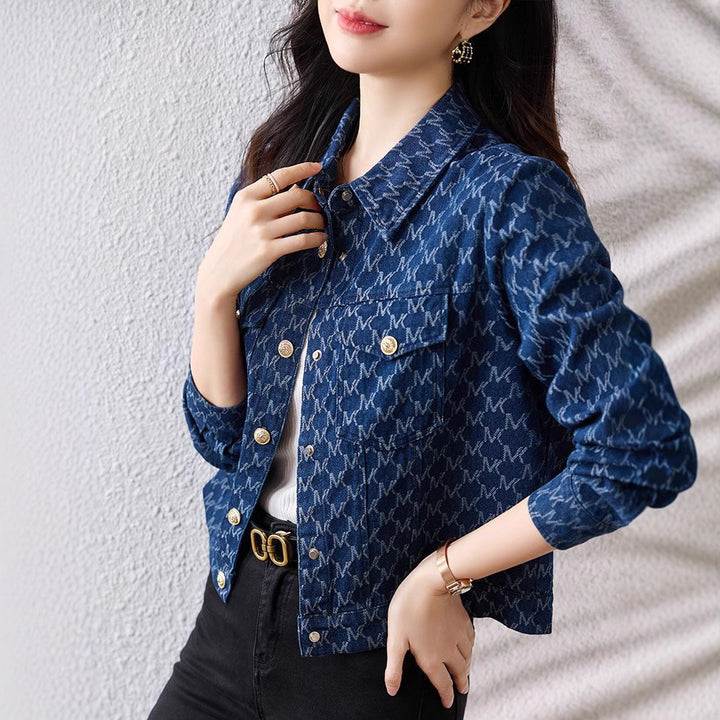 Veste en denim pour femme avec design de logo décoratif Chic & Stil