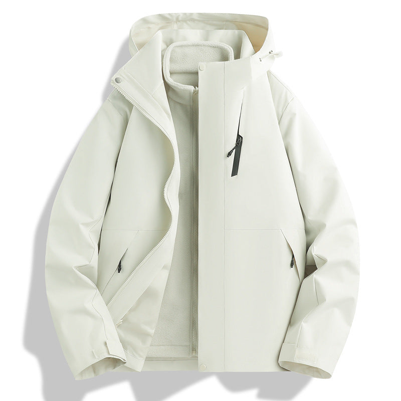 Waterproof outdoor jacket for men with insulating lining and adjustable hood drawstring Lune London