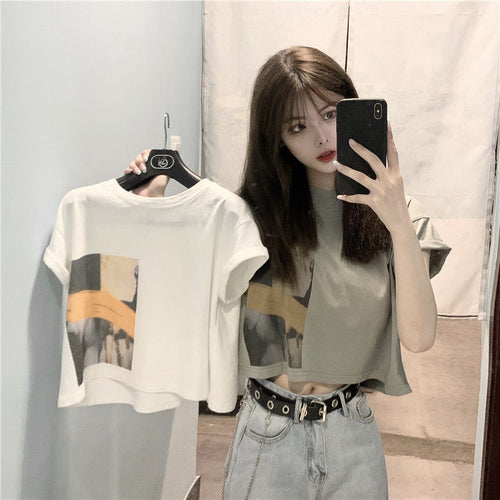 Women’s Crop T-Shirt with Creative Graphic Print Lune London