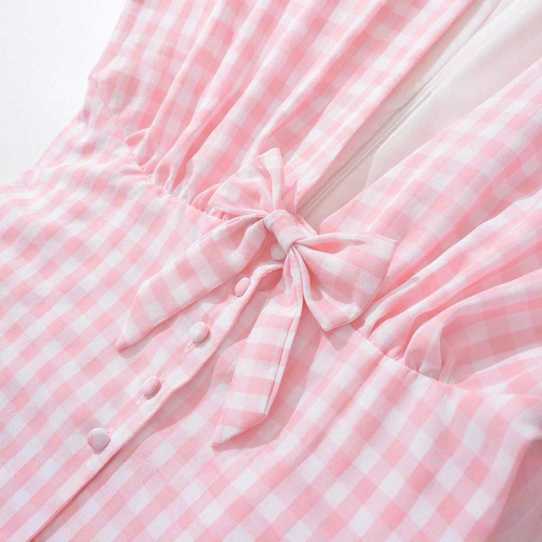 Checkered dress for women with a playful waist belt and ruched details Lune London