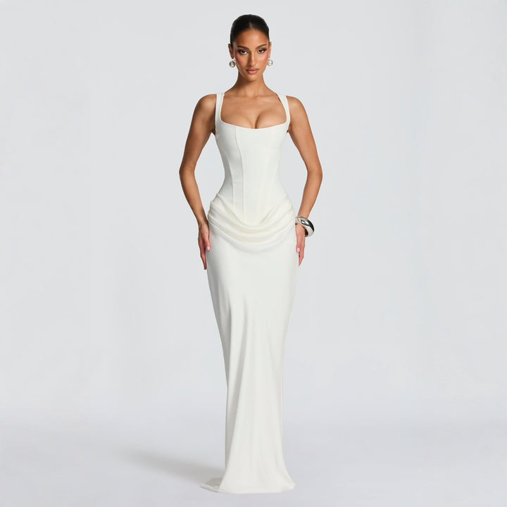 Women Elegant Maxi Dress with Fitted Cut and Deep Neckline Lune London