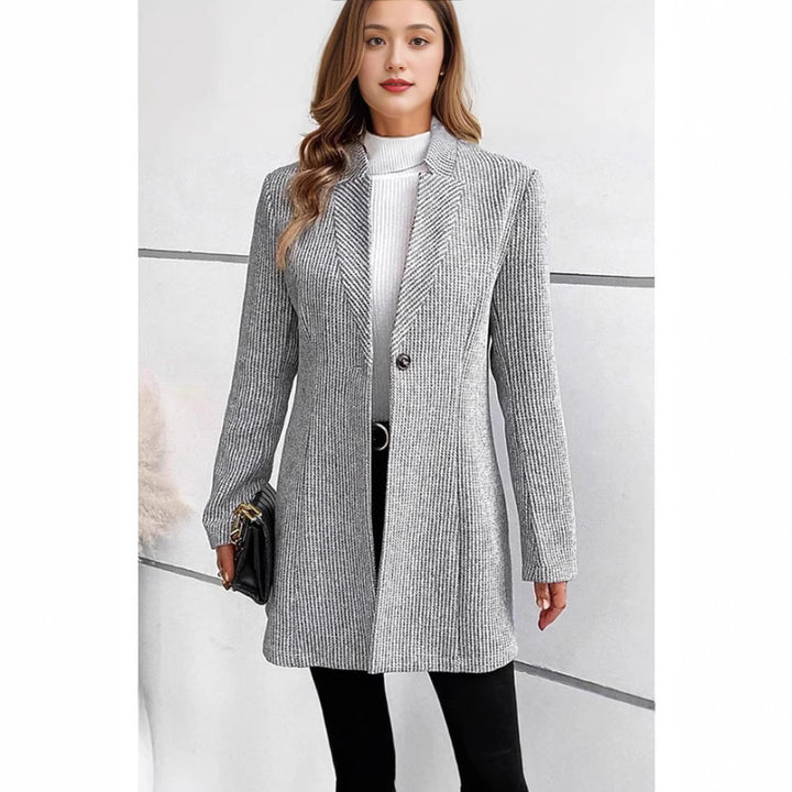 Elegant knit jacket for women with a lapel collar and subtle ribbed texture Lune London