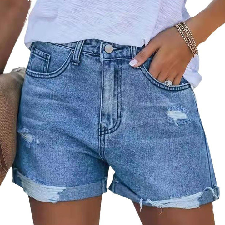 Women's Summery Destroyed Denim Shorts with Rolled Hem Lune London