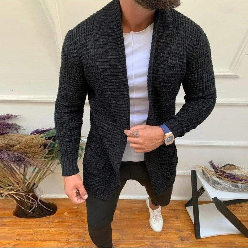 Men's knitted jacket with open design and deep collar Lune London
