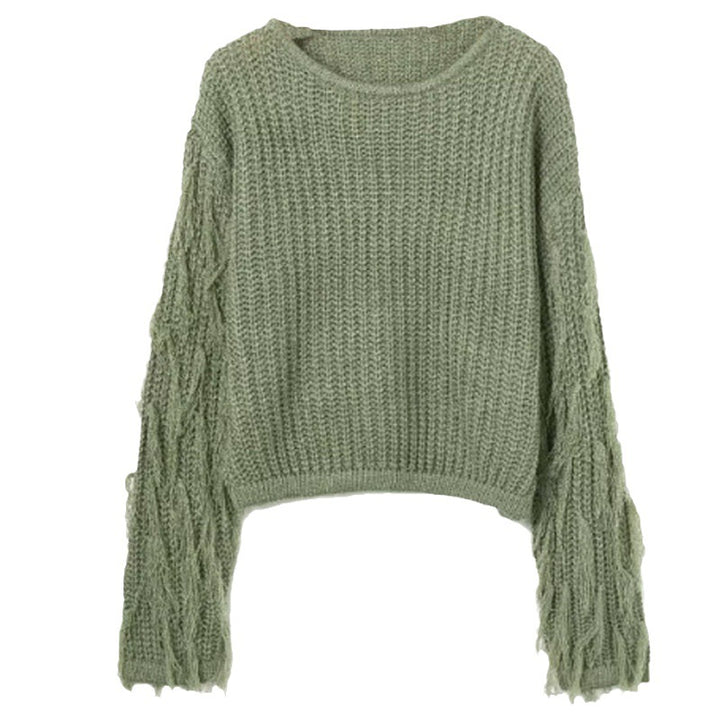 Women short knitted sweater with fringes Lune London