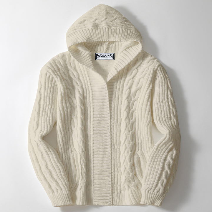 Thick knit jacket for men with wide collar and cable pattern Lune London