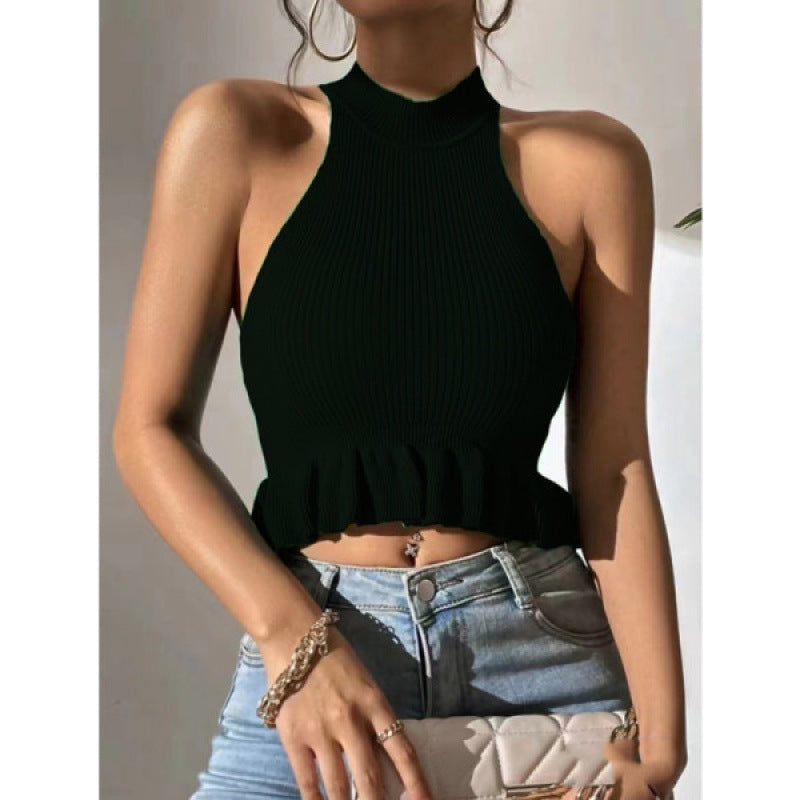 Top court à côtes pour femmes avec détail volant Chic & Stil
