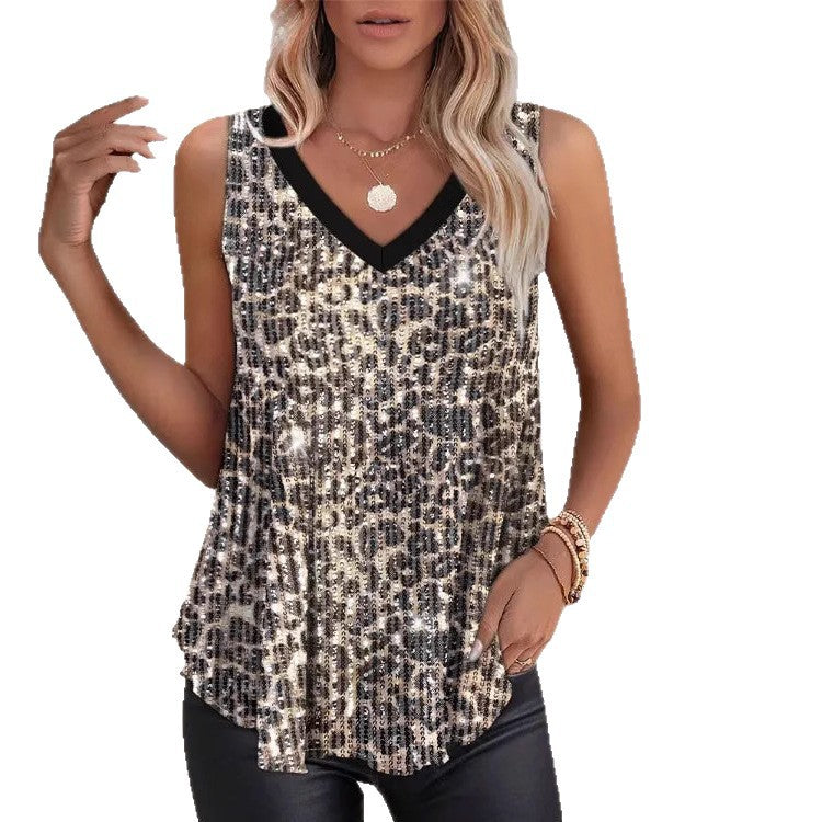 Sequined V-neck T-shirt for ladies Lune London